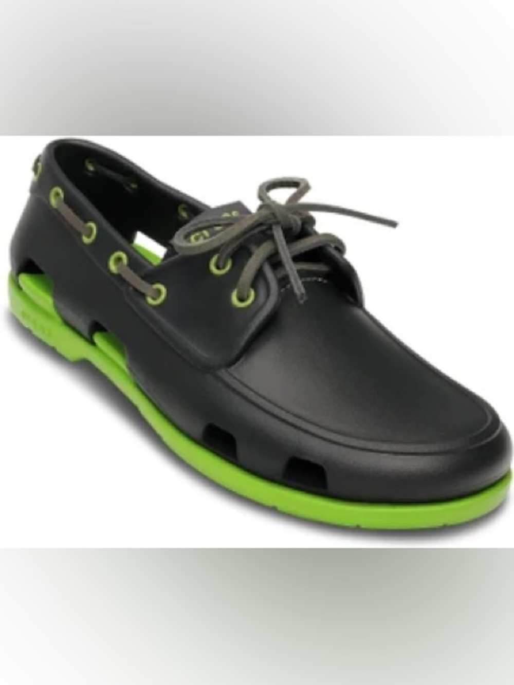 Crocs Classic Boat Shoes Gray charcoal green Lace Mens Size 11 EUC vacation